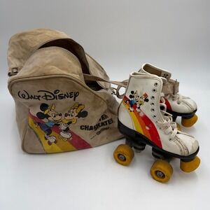 Vintage Walt‎ Disney Mickey Minnie Mouse Character Skates with Bag Set - READ